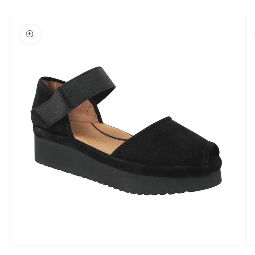 Lamour Des Pieds Amadour Open Toe Wedge Sandals Black Sz 9.5